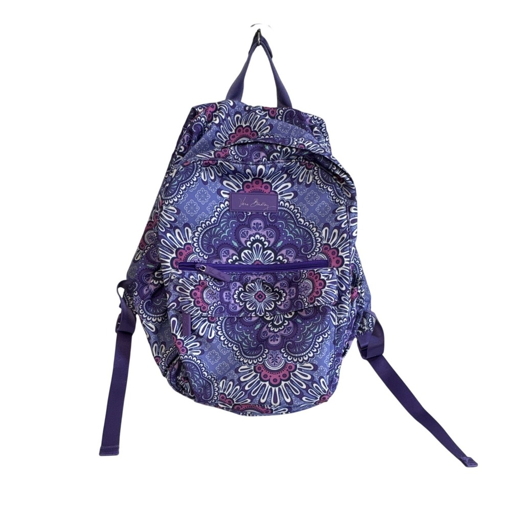 Vera Bradley Women's Purple Paisley Floral Backpack Zip Closure